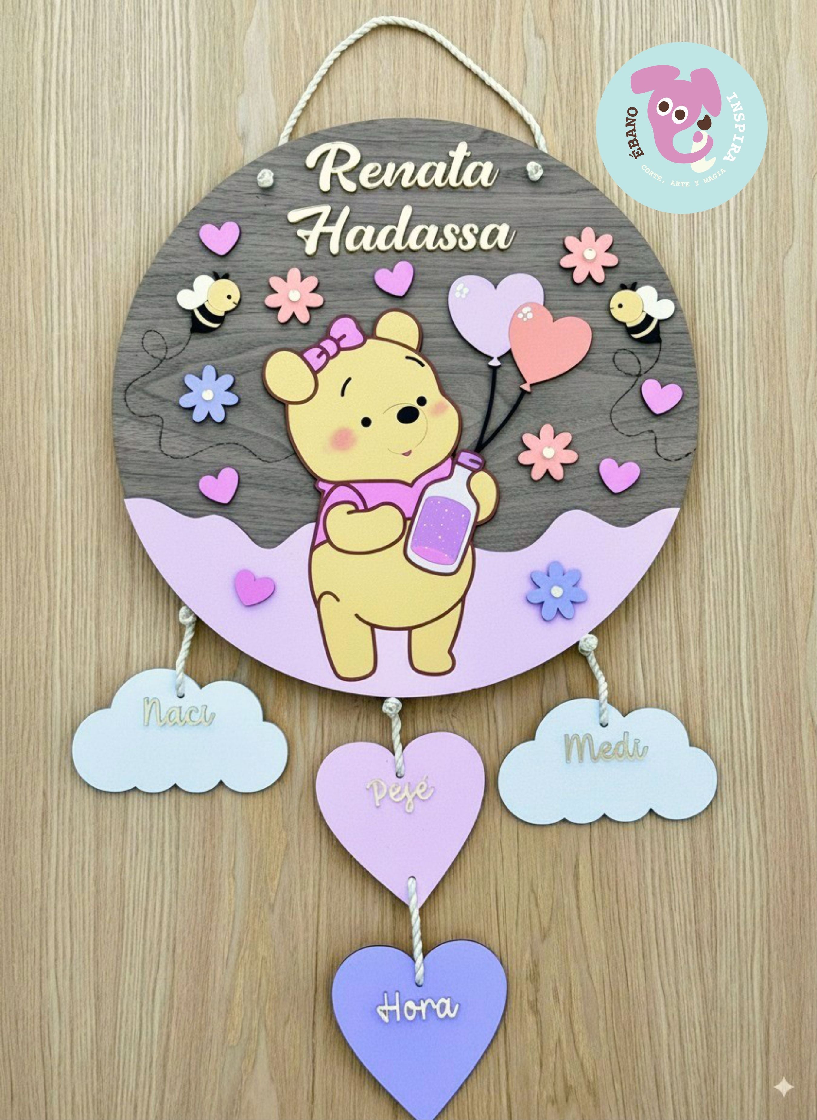 Letrerito Newborn con temática OSITA DE MIEL